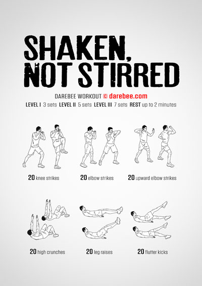 Shaken, Not Stirred is a DAREBEE home fitness, total body no-equipment workout that uses combat moves to help you move your body.