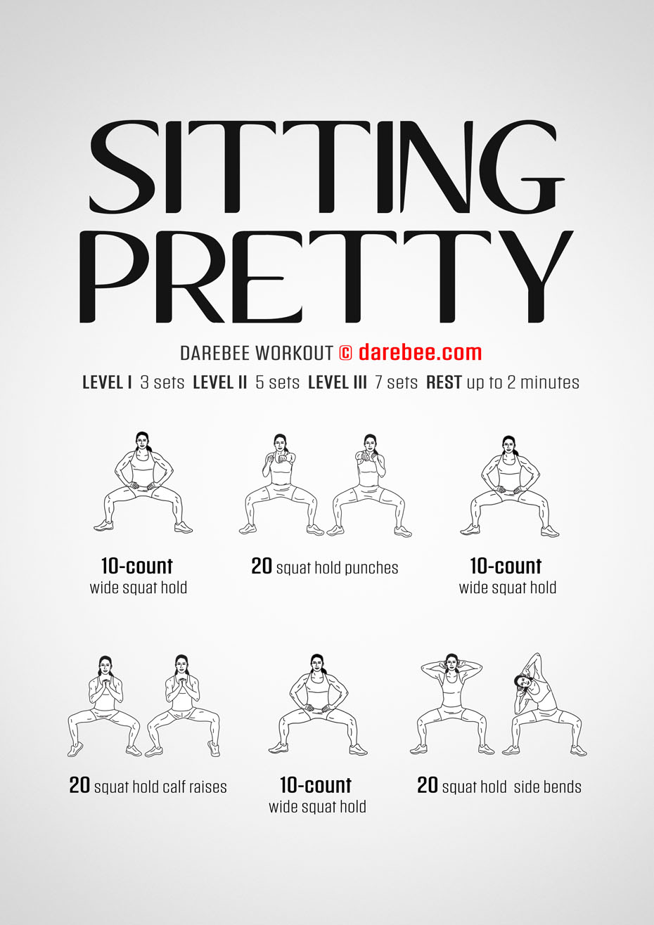 Sitting Pretty is a Darebee home-fitness martial arts based workout that works your lower body, arms and cardiovascular system.