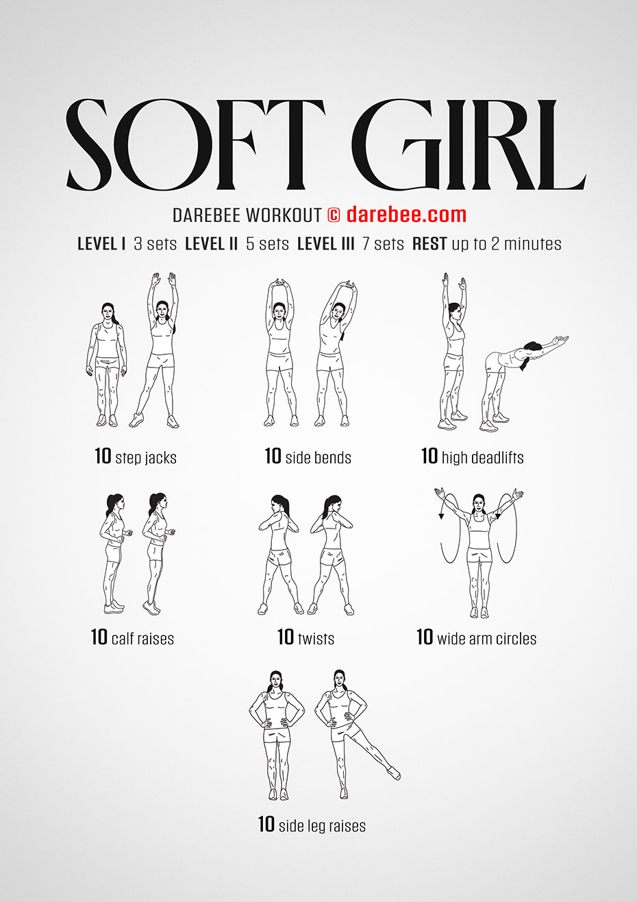 Soft Girl is a Darebee home-fitness virtually total body aerobic and cardiovascular workout.