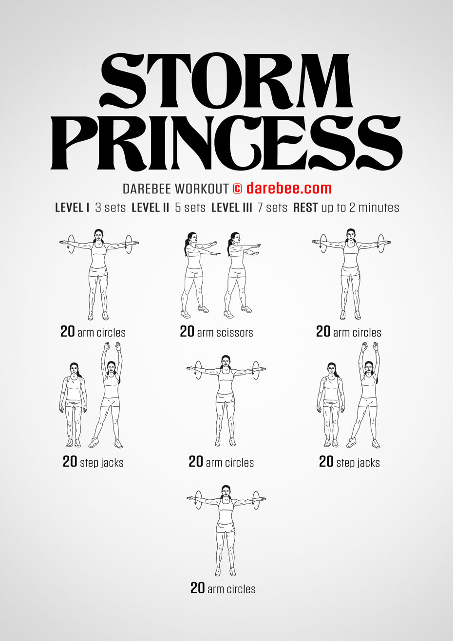 Storm Princess is a Darebee home-fitness cardiovascular workout that will raise your body temperature and increase your breathing rate without emptying your batteries.
