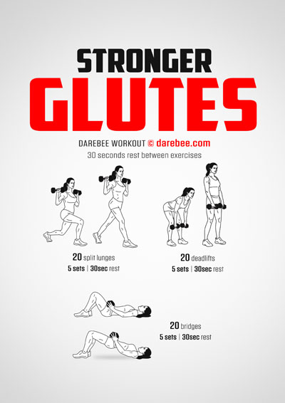 Stronger Glutes is a Darebee home fitness workout that uses dumbbells to help you develop powerful, strong glutes. 