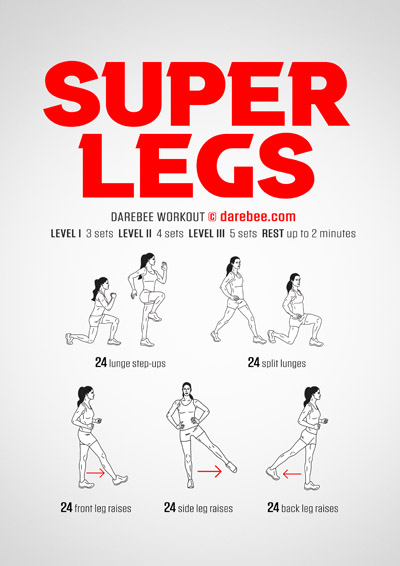 Super Legs is a DAREBEE no-equipment home-fitness lower body workout that helps you develop amazing-looking super strong legs.