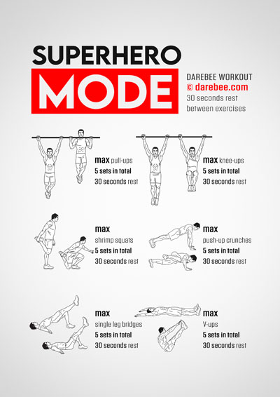 Superhero Mode is an advanced Darebee home-fitness workout that will help you get stronger and take your overall fitness up one level.