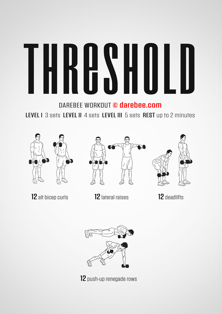 Threshold is a Darebee home-fitness strength and muscle building workout.