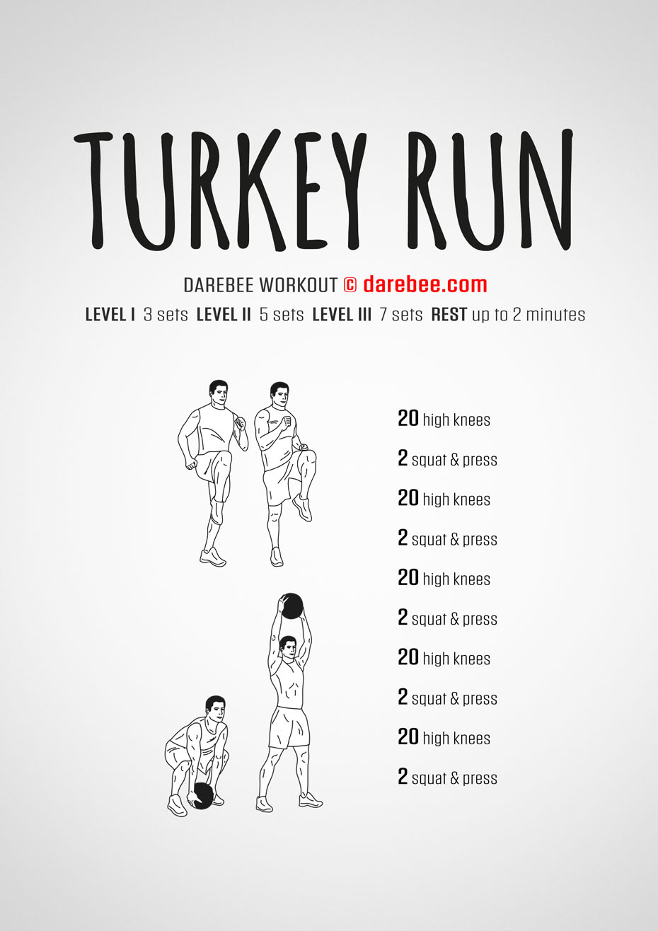 Turkey Run is a Darebee home-fitness, workout that tests your agility, joint-strength, aerobic capacity and VO2 Max. 