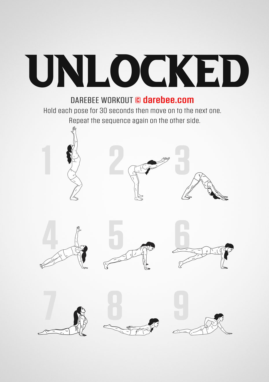 Unlocked is a Darebee home fitness workout that helps your body become more agile, increase its range of movement and help you feel both freer and more in control of your own body.