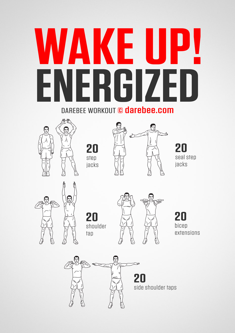 Wake Up Energized is a DAREBEE home fitness no-equipment workout you can do to start each day feeling amazing and full of energy.