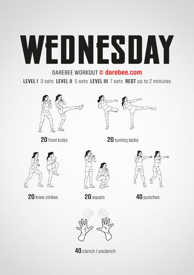 Wednesday is Darebee home-fitness workout that tests your coordination, tendon strength, balance, flexibility and strength.