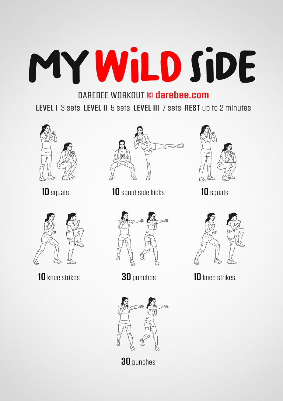My Wild Side is a Darebee home-fitness workout that targets virtually every muscle group in the body in a combat-moves based exercise set that will also raise your IQ.