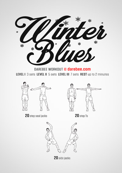 Winter Blues is a DAREBEE no-equipment home workout you can use to improve your cardiovascular and aerobic fitness without draining your battery, plus it will lift your mood.