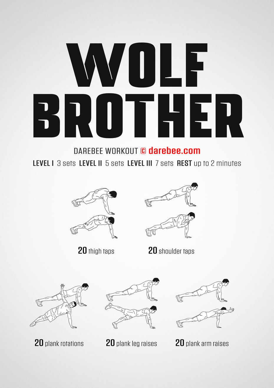 Wold Brother is a Darebee home fitness, no-equipment, total body strength workout you can do anywhere.