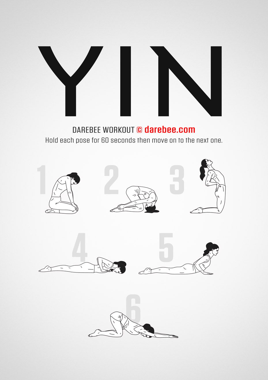 Yin is a DAREBEE home fitness yoga-based no-equipment workout that helps your spine health and spine mobility.